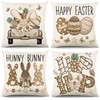 Hianjoo Easter Cushion Cover, 4PCS Linen Easter Pillowcase Happy Easter