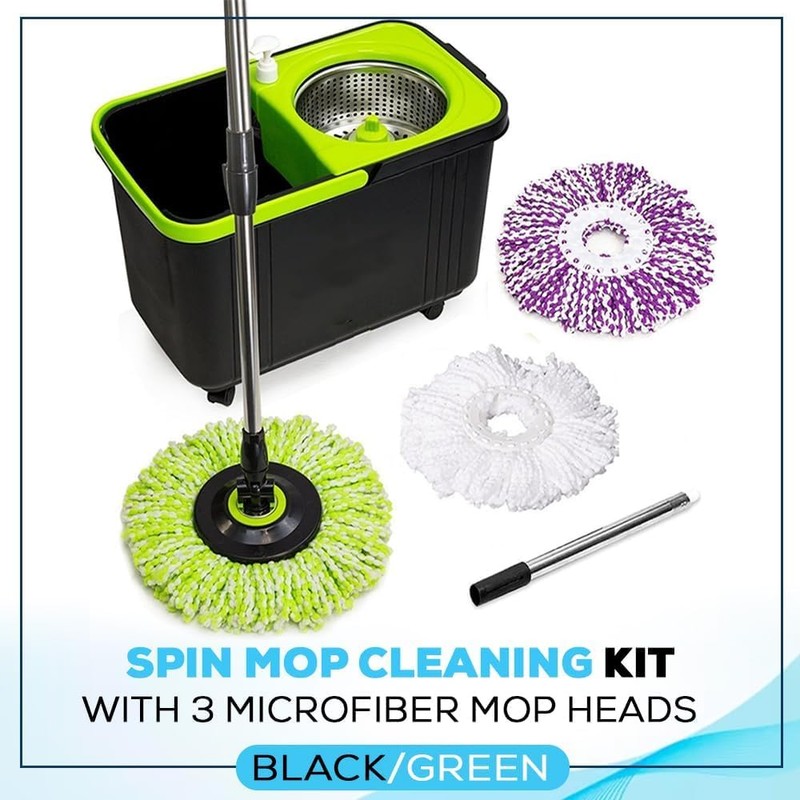 Simpli-Magic Premium Spin Mop Cleaning Bucket Set with 3 Microfiber