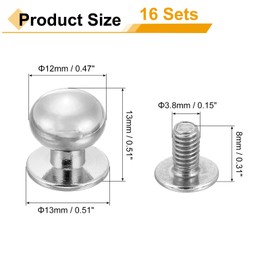 sourcing map 16Pcs Ball Head Stud Screw Back 12mm Round Head Button Nipple Leather Rivets for DIY Leather Craft Handbag Shoes Belt Repair, Silver White