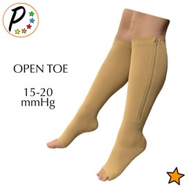 Presadee Seniors 15-20 and 20-30 mmHg Zipper Compression Open Closed Toe Socks (15-20 & 20-30 mmHg Open Toe Beige, 4X-Large)