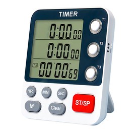 Digital Kitchen Timer, 3 Channels Magnetic Stopwatch Timer, Countdown/Stopwatch Cooking Timer with Intelligent Memory Function and 3-Level Volume Control for Cooking, Sports, Study