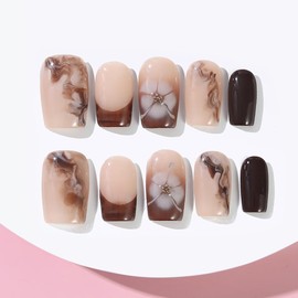 ADAIER Handmade Press On Nails, French Nails,wedding, party,Short Coffin Nails Set for Handmade,Reusable Opaque Nails in 10 Nail Kit for Women(Z-03) (S13, M)