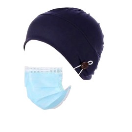 Women's Chemo Headwear Beanie Hat Headscarf Turban Bandana with Buttons for Face Mask (UK, Alpha, One Size, Black)