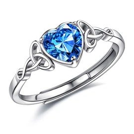 JeweBella Ring 925 Silver Women's Adjustable Heart Birthstone Celtic Knot Rings Women Engagement Ring Wedding Rings Engagement Promise Ring Women's Ring Jewellery with Gift Box, Silver