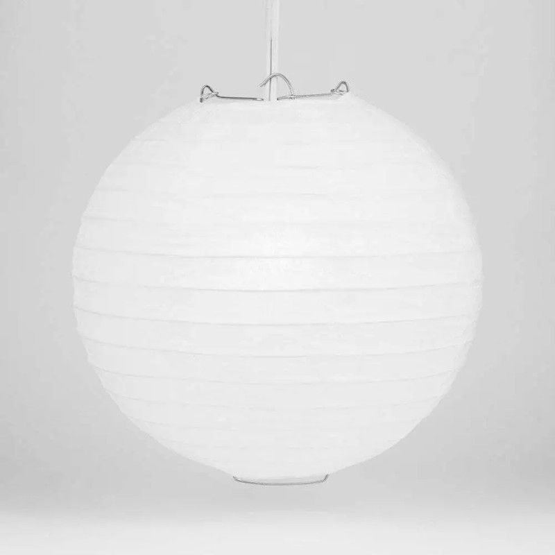 Quasimoon 12" White Round Paper Lantern, Even Ribbing, Hanging Decoration