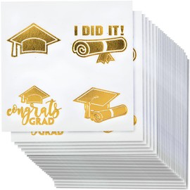 Fun Express Bulk Graduation Gold Foil Paper Temporary Tattoos - Congrats Graduation Party Favors for College - Valentine's Day Party Favors - 72 Pieces