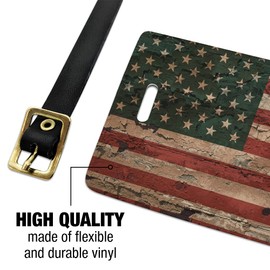 Rustic American USA Flag Distressed Luggage ID Tags Carry-On Cards - Set of 2