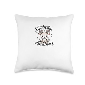 Sweeter than Candy Statement Design Sweeter Then Candy Canes Reindeer Throw Pillow, 16x16, Multicolor