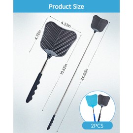 CUNCUI Fly Swatter Heavy Duty Set, with Durable Telescopic Stainless Steel Extendable Handles, for Home, Classroom and Office, 2Pcs, 2 Colors