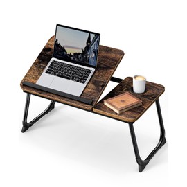 Bed Table, Laptop Desk 2023 Upgraded Vintage Laptop Tray with Foldable Legs Cup Slot, Retro Reading Book Holder Notebook Stand Breakfast Bed Table for Bed Carpet Sofa Terrace (Vintage)
