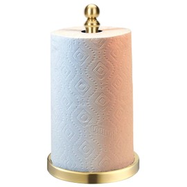 Exilon Gold Paper Towel Holder Countertop with Weighted Stainless Steel Base, One-Handed Design No Tipping Over, Standing Paper Towel Holder Standing in Brushed Gold Finish