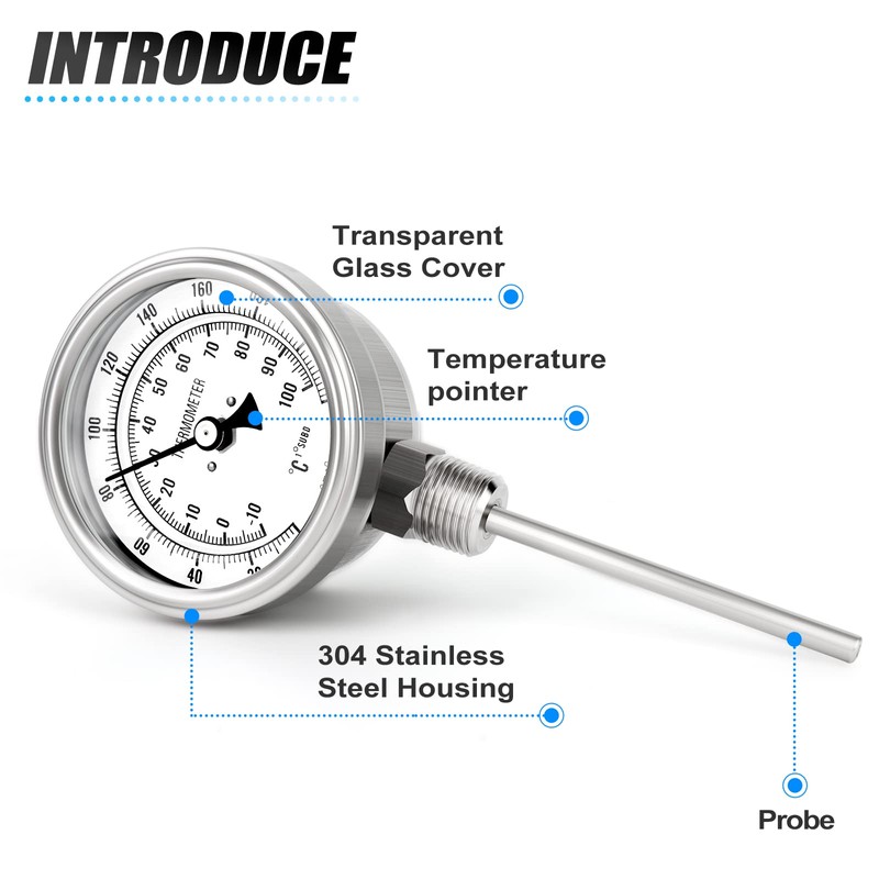 MEANLIN MEASURE 1/2" NPT Bimetal Thermometer for hot Water, boilers,