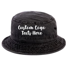 INK STITCH 1505 Adult Unisex Unisex Custom Design Your Own Stitching Denim Bucket Hats (Denim Black L/XL)