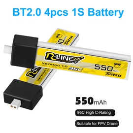 4pcs BT2.0 550mAh 1S Battery 3.8V 95C FPV Lipo Battery with BT2.0 Connector for 1S FPV Tiny Whoop Drone Quadcopters Like Meteor75 Pro Drone