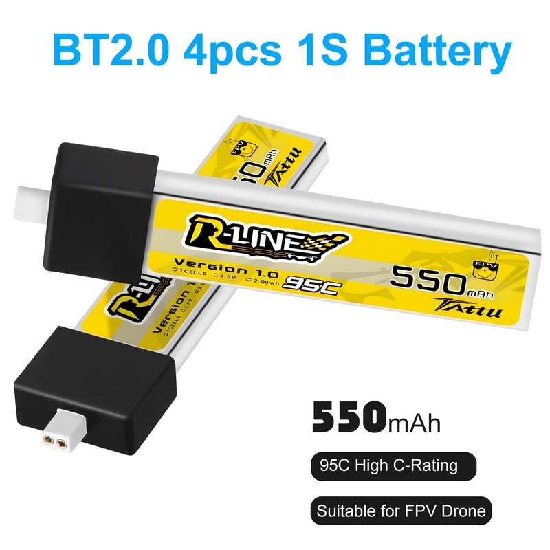 4pcs BT2.0 550mAh 1S Battery 3.8V 95C FPV Lipo Battery