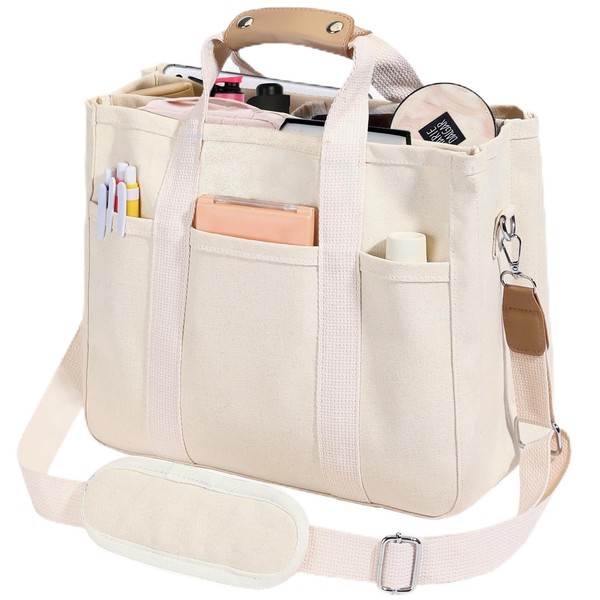 CHICGLOW Canvas Tote Bag with Multi Pockets Crossbody Bags for