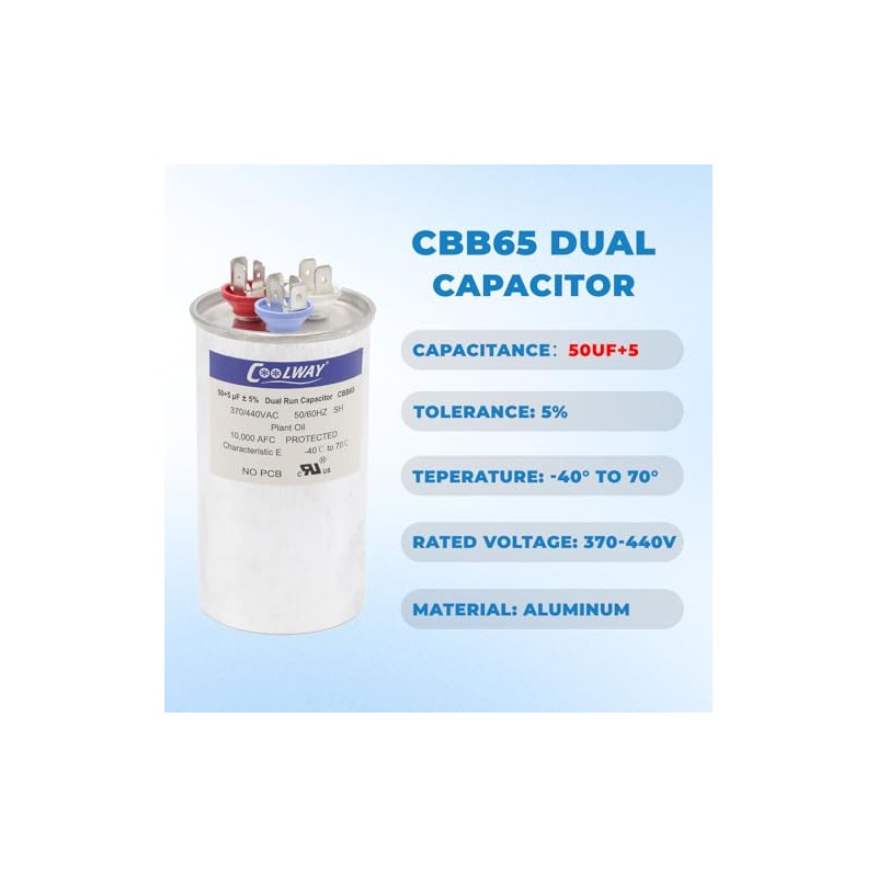 COOLWAY 50/5 uF 50+5 MFD ± 5% 370 V o