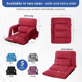 Stadium Seats with Back Support,Wide Stadium Chairs with Back and Cushion, Sofa Style Stadium Seats, 6 Reclining Positions, Extra Thick Bleacher Seat for Sports Events (Red-1 Pack, Wide|22.5")