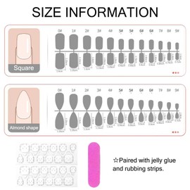 DAVBNM 48 Pcs Press on Nails Medium Length, False Nails Square Almond, French False, Stick on for Women Girls Daily Wear