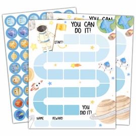 10 Outer Space Astronaut Reward Chart with 216 Round Stickers, Incentive Behavior Chart for Kids at Home Classroom, Kids Routine Daily Chore Sticker Chart-A17