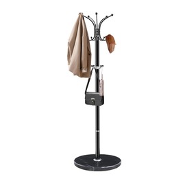 ZIECUKU Metal Coat Rack with Natural Marble Base,360°Rotary Coat Rack Stand with 14 Hooks,Modern Freestanging Coat Racks for Entryway,Office,Black Coat Jacket Hanger Tree Stand for Coats, Scarves