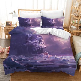 Leleyouzer Skull Bed Linen Set 220 x 240 cm, Gothic Double Duvet Cover, Children's Microfibre Duvet Cover with 2 Pillowcases 50 x 75 cm (KL2)