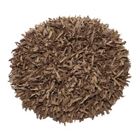 HF by LT Handwoven Leather Shag Rug, 3' Round, Pecan