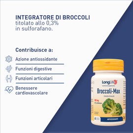LongLife® Broccoli-Max | Estratto di broccoli titolato allo 0,3% in sulforafano | Azione antiossidante | Supporto cardiovascolare e articolare | Fino a 2 mesi di trattamento | Vegano e senza glutine