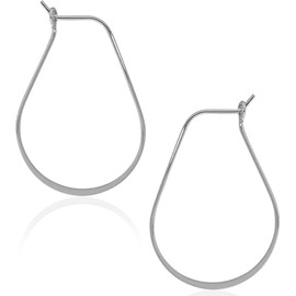 Thin Hoop Earrings - Plated 925 Sterling Silver Hoop Earrings for Women Hypoallergenic, Thin Oval Silver Dangles, Teardrop Dangle Drops, Delicate Skinny Wire Lightweight Threader Jewelry, 1.4" inch