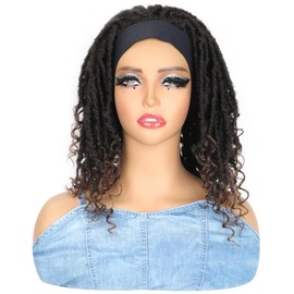 16 Inch Braided Wigs for Black Women Wear and Go Glueless Headband Wig 1BT30 Ombre Color Dreadlock Wigs Faux Locs Crochet Braids Synthetic wigs Goddess Locs Crochet Hair with Curly End (1BT30)
