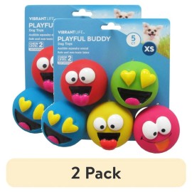 (2 pack) Vibrant Life 5pk EMOTICON LATEX DOG TOY