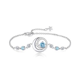 FANCIME Aquamarine Bracelet March Birthstone Bracelets for Women Sterling Silver Moon and Star Blue Gemstone Jewelry Birthday Graduation Christmas Gifts for Her Mom