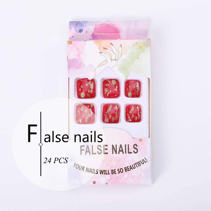 Sakytal Esmalte de uñas falsas con purpurina, color rojo, con