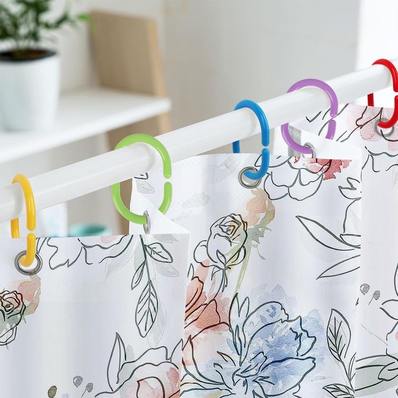 Top-spring Plastic Shower Curtain Rings 24 Pack C Shape (Colorful)