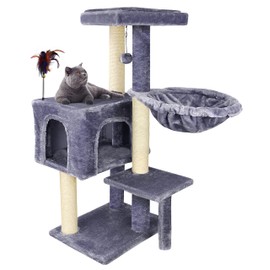 AIWIKIDE 002G Cat Tree has Scratching Toy with a Ball Activity Centre Cat Tower Furniture Jute-Covered Scratching Posts Grey …