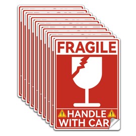 WADORN 10Pcs Fragile Glass Label Decal Sticker, PVC Handle with Care Waterproof Safety Sign Stickers Decal Shipping Vinyl Self Adhesive Safety Decal for Shipping Mailing Postage Parcel, 7.1x5.1 Inch