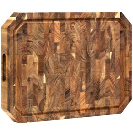 Utoplike Acacia Cutting Board 17 x 12 Inch, Wood Butcher Block for Meat, Vegetables, Fruit, End Grain Chopping Boards with Handle and Single-side Juice Groove, Thickness 1.38"