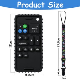 Aolso Baby Teething Toys 0-6 Months, Silicone Baby Teething Toys with Adjustable Pacifier Clip, Silicone Phone Teether, Food Grade Silicone Teether for Babies 3 6 12 18 Months(Black)