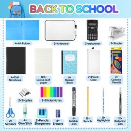 Gilprop 2 Sets School Supply Kit 97 Pcs Per Set Back to School Essentials Bundle Pencils Scissors Glue Highlighter Marker Pen Notebook Eraser Sharpener Calculator Stapler for Middle High Students