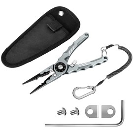 Pvnoocy Multifunctional Fishing Pliers Made of Aluminium Alloy, 7.8 Inch Corrosion Resistant Multi-Fishing Pliers, Remover Tackle with Lanyard & Carry Bag & Interchangeable Blade for Men Fishing