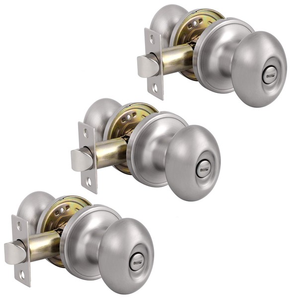 Probrico Oval Brushed Nickel Privacy Door Knobs, Keyless Interior Door