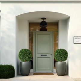 24 Inch Artificial Topiary Boxwood Ball Trees, Set of 2 UV Resistant Plants,Faux Boxwood with 6"x5" Pots for Front Porch, Indoor Walkway, Entryway Decorating