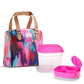 Fit & Fresh Lunch Bag For Women, Insulated Womens Lunch Bag For Work, Leakproof & Stain-Resistant Large Lunch Box For Women With Containers, Zipper Closure Minneola Bag Brush Strokes