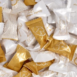 Gift Boutique 100 Pc Wedding 50th Anniversary Butter Mints Candies Bags Individually Wrapped Mint Candy 13oz Bag Buttercream Gold Heart Party Supplies
