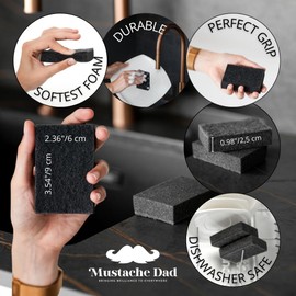 Multipurpose Black Sponges Kitchen, Bathroom by Mustache Dad Non-Scratch Soft Foam for Cleaning eith Scrubber Scrubbing Power - Reusable Dish Sponge for Dish Washing (Bulk 16 Pack, Small Spong)