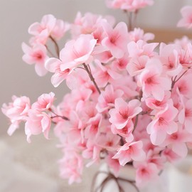 Waipfaru 4 Pcs Artificial Cherry Blossom Branches Decor, 17Inch Pink Fake Flowers for Home Decorations