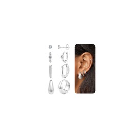 JeweBella Small Silver Hoops Earrings for Women 18K Gold Plated Huggie Hoop Stud Earrings Set Hypoallergenic Lightweight Earring Stack for Multiple Piercings