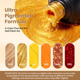 beetles Fall Gel Polish Set, 6 Colors Gold Cat Eye Gel Red Shimmer Yellow Orange Nail Polish Daring Glow Collection Autumn Nails Art Soak off Uv LED Manicure Nail Trend Gift for Women