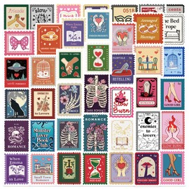 Books Are Like Stamps Stickers for Party Favors,50 PCS Retro Stamps Cute Style Scrawl Stickers for Water Bottle Laptop Phone Luggage Guitar Bicycle,Waterproof Vinyl Stickers for Teens Girls Children