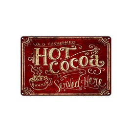 Letrero de lata para letrero de metal clásico, cacao caliente servido aquí para exteriores y hogar, bar, decoración de pared, 12 x 8 pulgadas